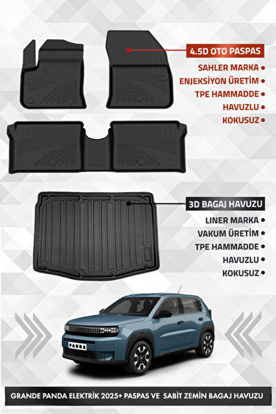 Sahler Fiat Grande Panda Elektrikli 2025+ Uyumlu 4.5D Premium Havuzlu Paspas ...
