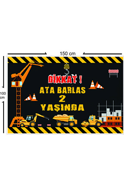 İnşaat Tema Konseptli Doğum Günü Afişi 100x150 Cm Yırtılmaz Branda
