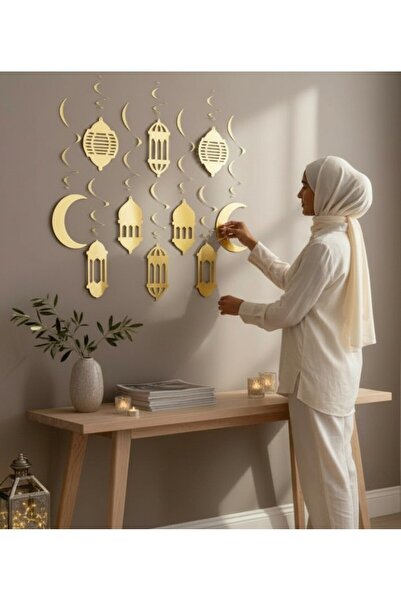 lstri Ramazan Süsü 10'lu Gold 3d Uzar Tavan Süs Metalik Altın 11 Ayın Sultanı...