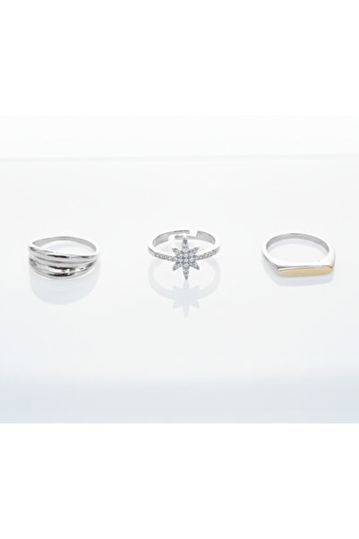 Ervalina مجموعة من 3 خواتم على شكل نجمة القطب مرصعة بالأحجار