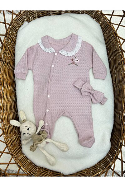 Miniminiksdesing Baby Girl Jacquard Fabric Bandana Embroidered Jumpsuit