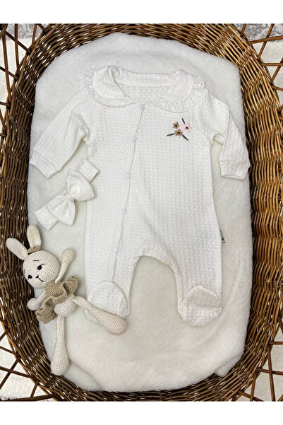 Miniminiksdesing Baby Girl Jacquard Fabric Bandana Embroidered Jumpsuit