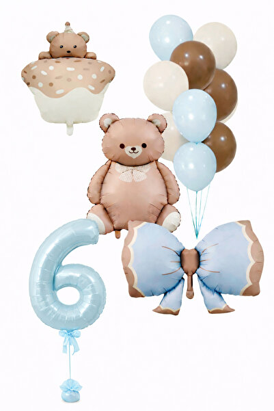 MERİ PARTİ Pastel Teddy Ayıcık Yaş Seçenekli Balon Seti – Baby Shower Mavi & ...