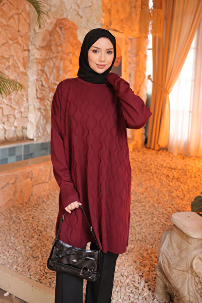 İmajButik Burgundy Cold Yarn Mercerized Knitwear Tunic