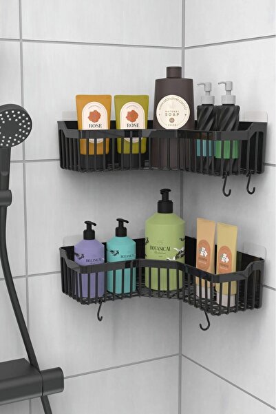 Evalins Cornera 2’li Yapışkanlı Banyo Köşelik Raf, Duş Şampuanlık Organizer