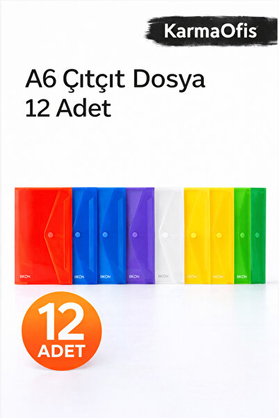 KarmaOfis A6 Çıtçıt Dosya 12 Adet – Renkli, Şeffaf Mini Evrak Dosyası