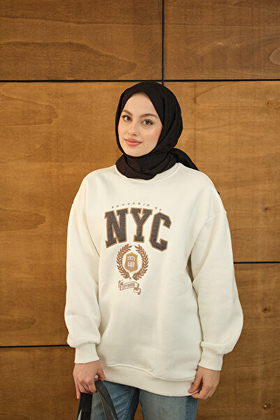 LOCCO Women's Nyc Printed Sweat White