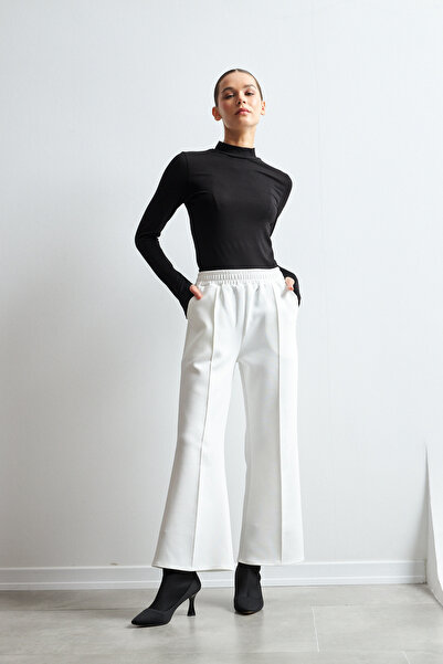 Yefrastore Women's White Elastic Waist Scuba Comfortable Cut Trousers