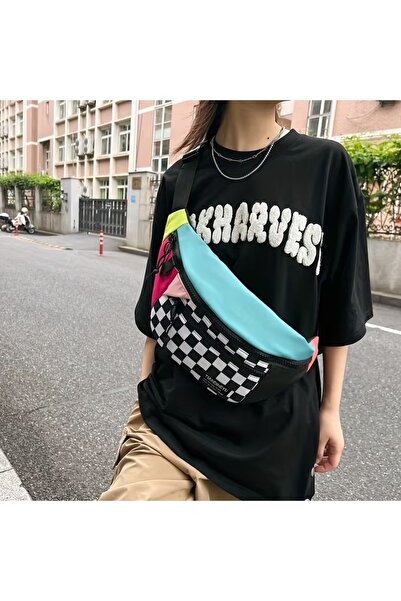 GlassySKY Geantă de tip cross-body în carouri, cu capacitate foarte mare - Ge...