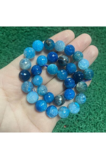 TAŞ UZMANI Faceted Sphere Blue Agate Stone 12 mm