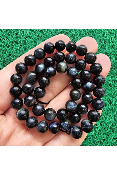 İNCİ DOĞAL TAŞ حجر عين النمر الأسود الكروي 8 ملم