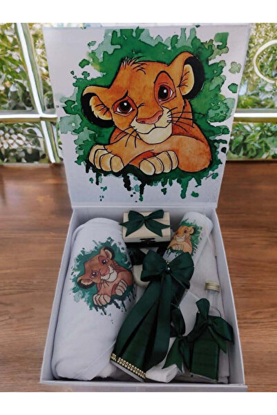 OBSIDION Σετ βάπτισης DISNEY - κουτί δώρου με κερί - πράσινο λιοντάρι