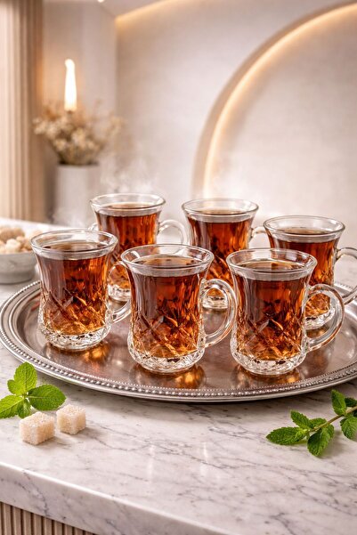 YzHome 6-Piece Glass Tea Cup with Handle and Stripes, 120ml