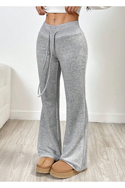 Hera Moda Women's Solid Color Lace-Up Twist Flare Leg Casual Versatile Knit P...