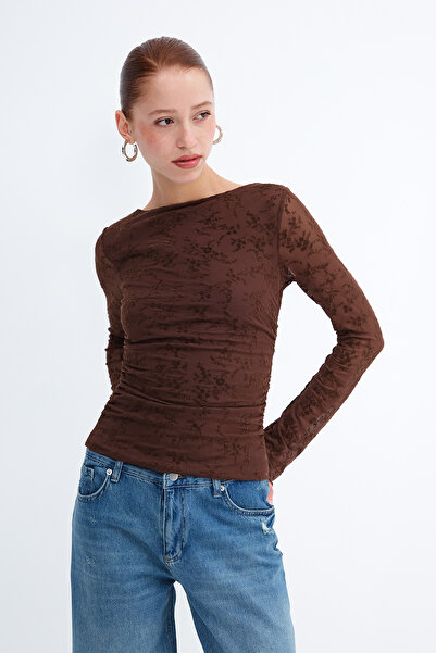 Addax Patterned Gathered Blouse B12962