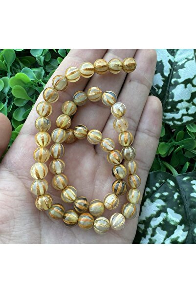 TAŞ UZMANI Globe Yellow-Transparent Tibetan Agate Stone 8 mm