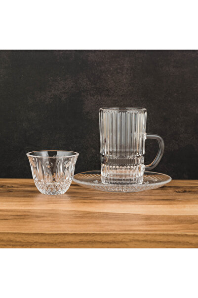 Dania ✨ Striped Glass Arabic Tea and Coffee Set – Elegant Hospitality for 6 P...