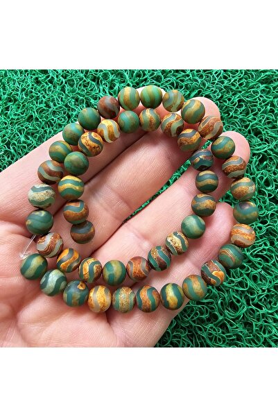 İNCİ DOĞAL TAŞ حجر العقيق التبتي الأخضر البني 8 ملم