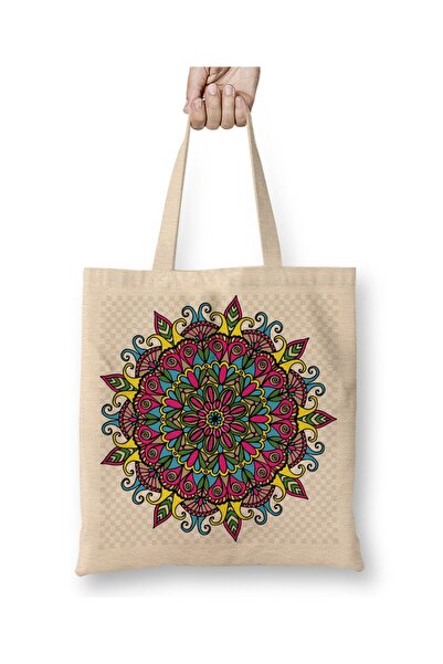Toyaso Mandala Colorful Line Art 01 White Cloth Bag Long Handle Shopping Bag ...