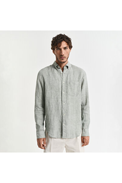 Gant Erkek Yeşil Regular Fit Düğmeli Yaka Keten Gömlek