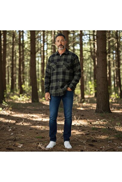 GÖMLEK GALERİSİ Men's Classic Wide Cut Plaid Lumberjack Double Pocket Shirt