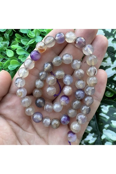 TAŞ UZMANI حجر العقيق البيج المختلط ذو الأوجه الكروية 8 ملم