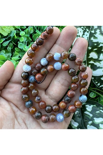 İNCİ DOĞAL TAŞ حجر العقيق الأزرق البني الكروي المصقول 8 ملم