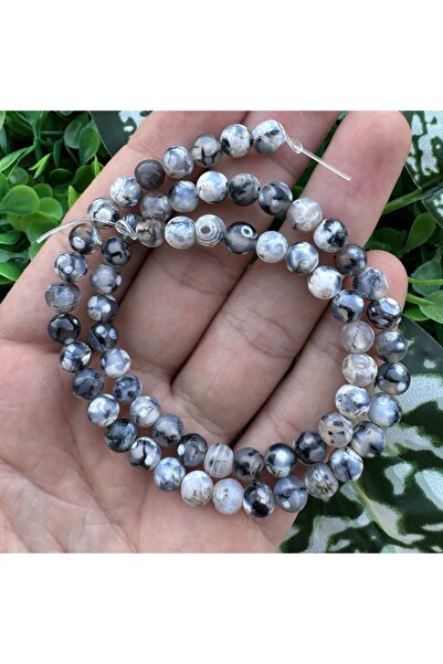 TAŞ UZMANI حجر العقيق الأسود والأبيض المختلط 6 ملم