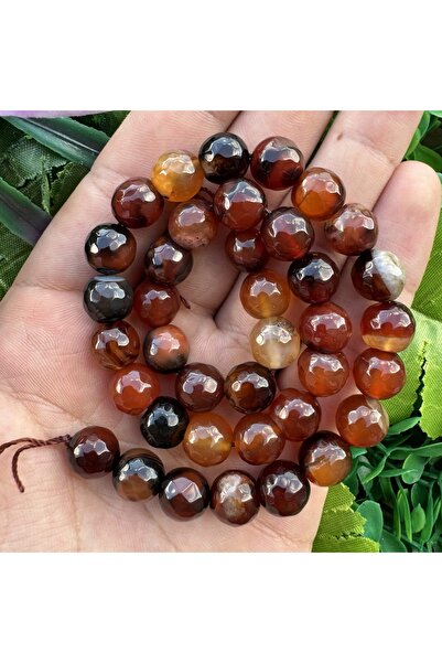 TAŞ UZMANI حجر العقيق الأحمر البني-الأسود الكروي المصقول 10 ملم
