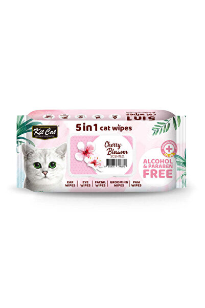 Kit Cat مناديل مبللة للقطط 5 في 1 - برائحة زهر الكرز (80 منديل، مضادة للبكتير...