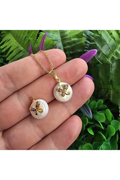 TAŞ UZMANI قلادة من اللؤلؤ الطبيعي على شكل فراشة الزركون