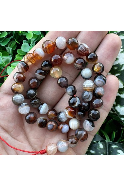 TAŞ UZMANI حجر العقيق البني المختلط ذو الأوجه الكروية 8 ملم