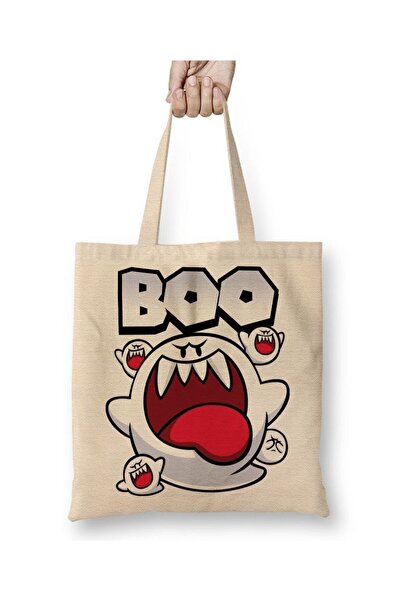 Toyaso Super Mario Boo White Cloth Bag Long Handle Shopping Bag Beach Bag