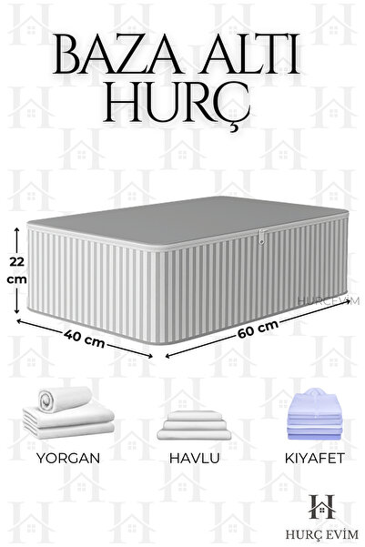 HURCEVİM 4 Adet - Antrasit Çizgili Orta Boy Hurç Seti - Baza Altı Ve Çekyat Tipi Organizer - 60 x 40 x 22 Cm