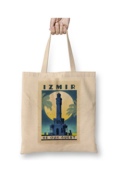 Toyaso Izmir Clock Tower White Cloth Bag Long Handle Shopping Bag Beach Bag