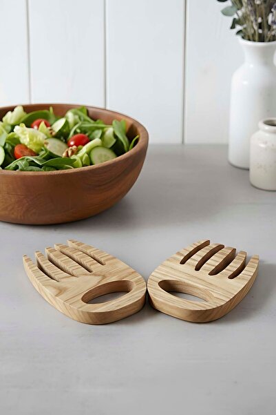 Rivaİstanbul Wooden 2-Piece Salad Mixing, Serving Fork 100% Chestnut Wood