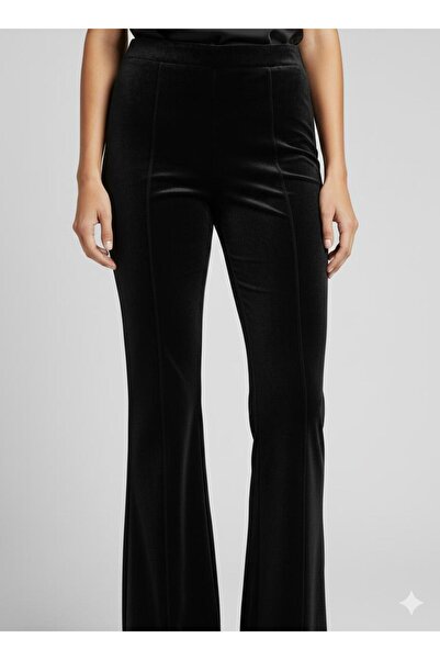 Green'DAL Kadın Normal Bel Nervürlü Bol Paça Kadife Pantolon