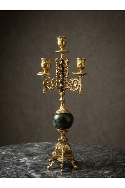 STİLARS Pirinç & Mermer 5 Kollu Şamdan