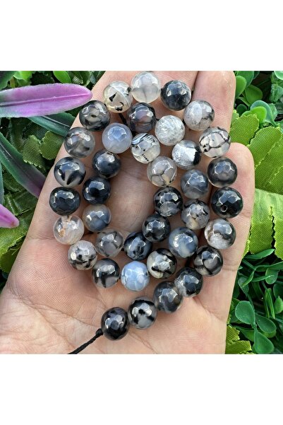 İNCİ DOĞAL TAŞ كرة مصقولة من حجر العقيق الشفاف-الأسود 10 ملم