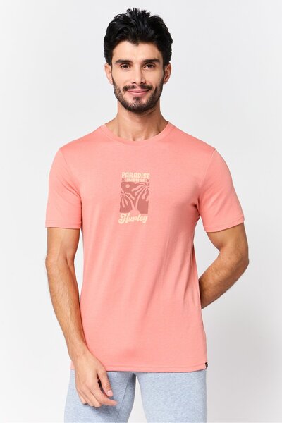 Hurley Men Sportswear Fit Short Sleeve Outdoor T-Shirt, Dark Peach