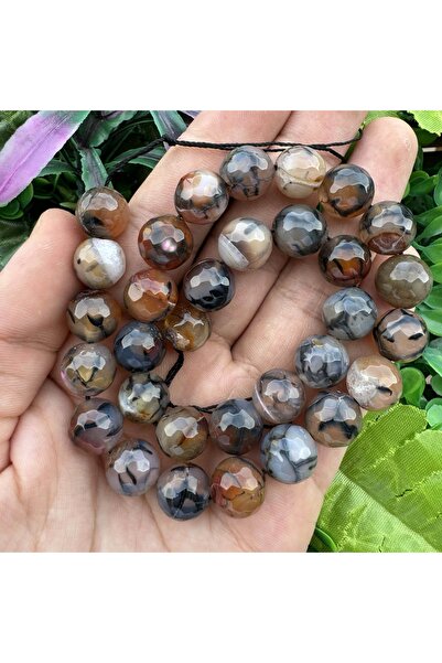 TAŞ UZMANI حجر العقيق الأسود ذو الخيوط البنية اللامعة 12 ملم