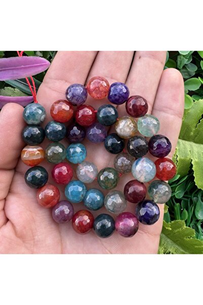 TAŞ UZMANI Faceted Sphere Colorful Mix Agate Stone 10 mm