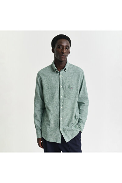 Gant Erkek Yeşil Regular Fit Düğmeli Yaka Keten Gömlek