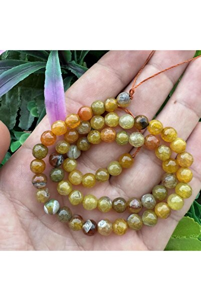 İNCİ DOĞAL TAŞ حجر العقيق الأصفر والأخضر الكروي ذو الأوجه 6 ملم