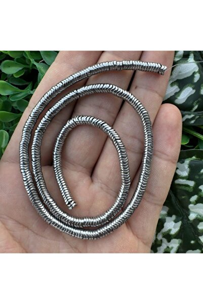 TAŞ UZMANI قرص مموج فضي بحجر الهيماتيت 4x1 ملم