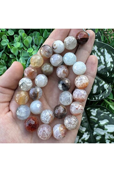TAŞ UZMANI Faceted Sphere Ice Blue-Brown Agate Stone 14mm
