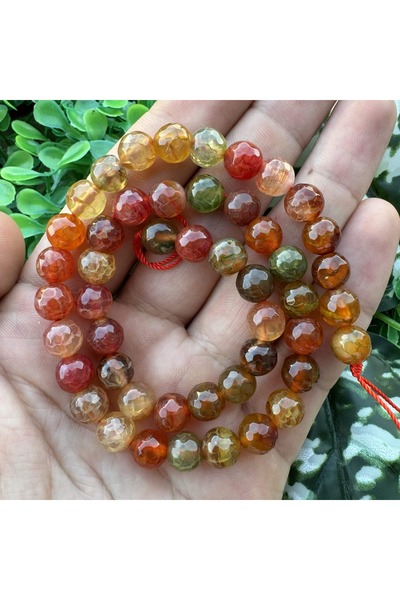 TAŞ UZMANI حجر العقيق الأخضر البرتقالي الكروي ذو الأوجه 8 ملم