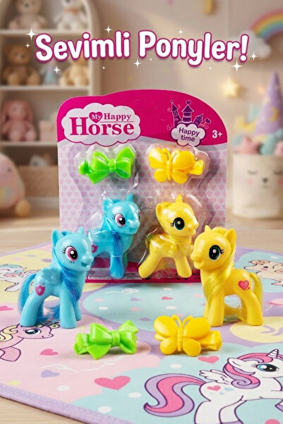 craftivio 2'li Sevimli Pony At Seti - Toka Aksesuarlı Renkli Figür Oyuncak