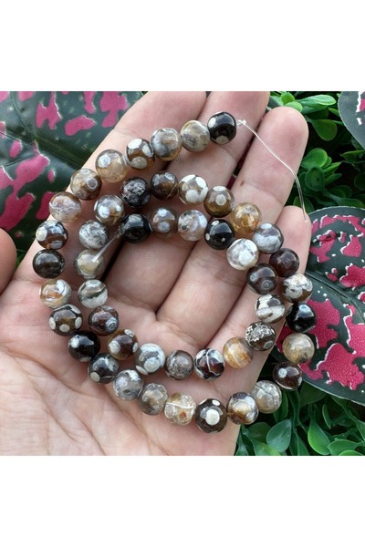 TAŞ UZMANI حجر العقيق البني والأبيض الكروي 8 ملم