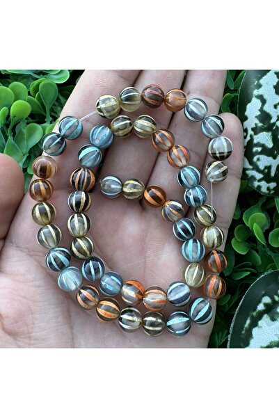 TAŞ UZMANI Globe Orange-Blue Mix Tibetan Agate Stone 8 mm